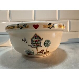 Thomson Pottery BIRDHOUSE Med Mixing Bowl 8in Country Bird Kitchen‎ Decor